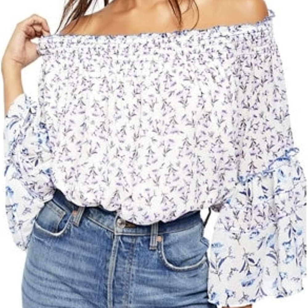 Free People Off-Shoulder Rose Valley Floral Blouse